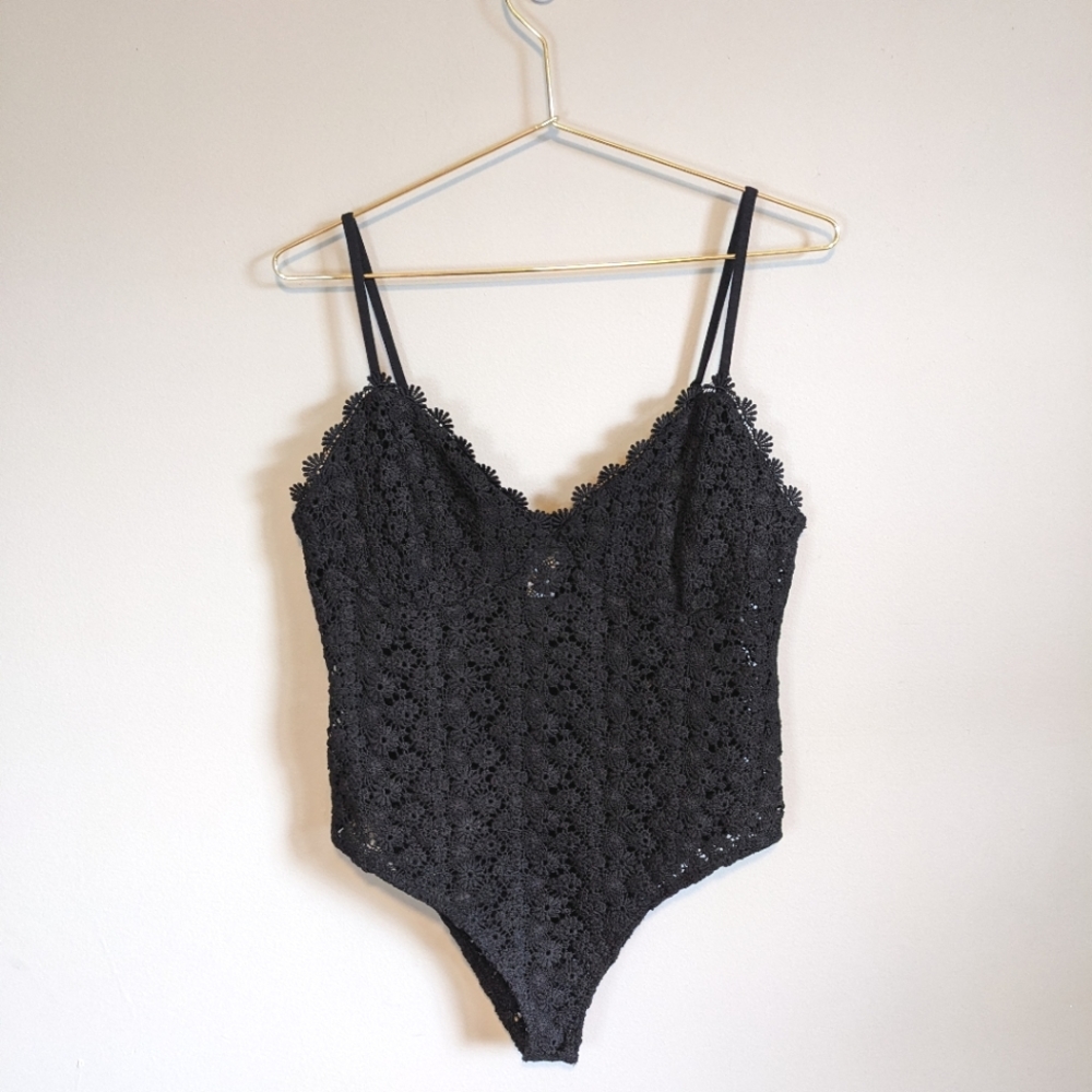 H&M Black Crotchet Bodysuit, size L